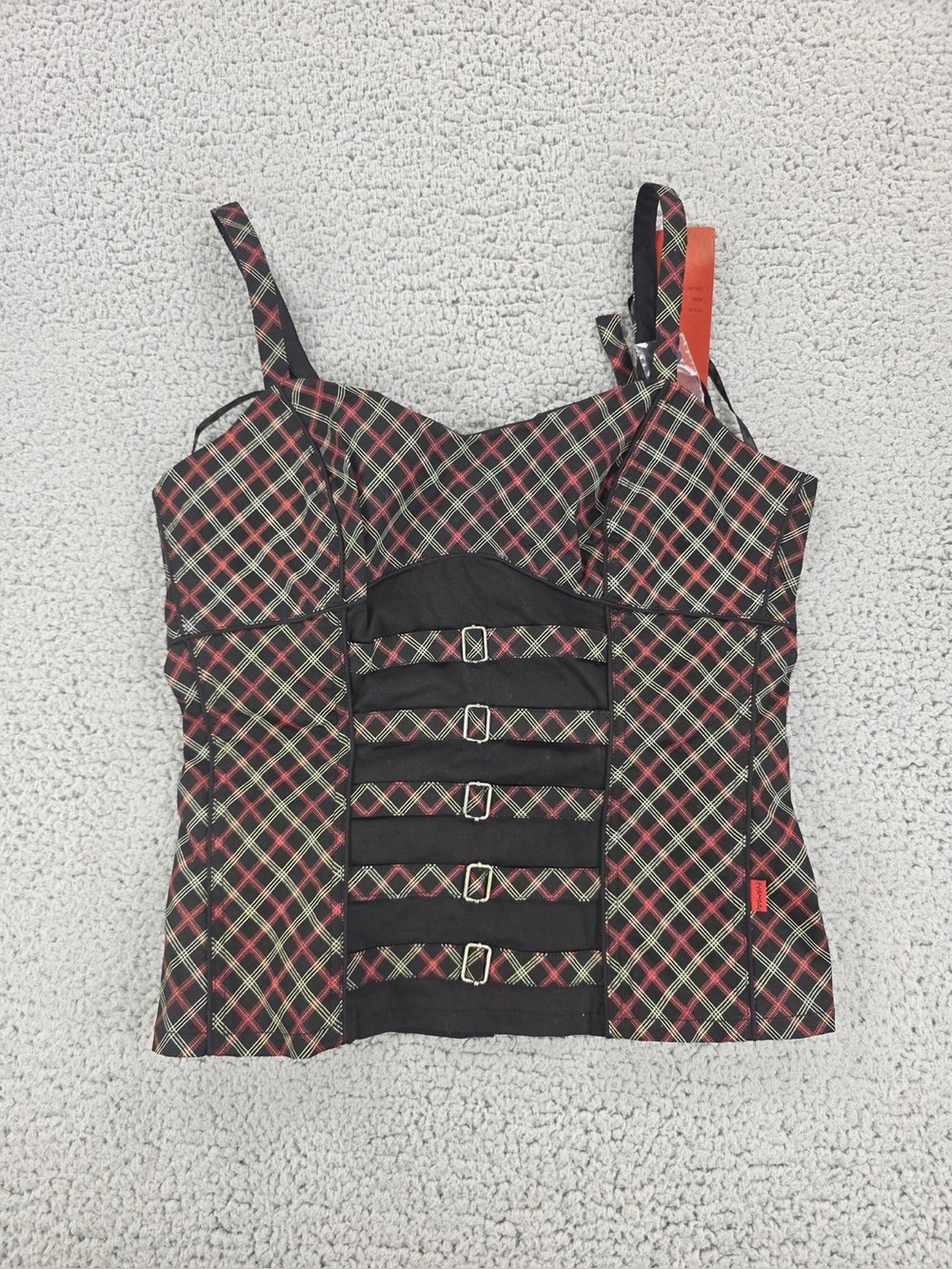 TRIPP NYC Black and Red plaid buckle corset